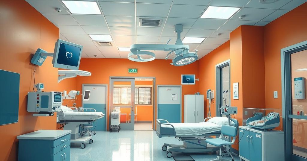 A hospital interior showcasing modern medical facilities and vibrant colors, symbolizing cooperation and friendship.