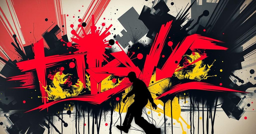 Abstract representation of Libya's political turmoil with contrasting light and dark areas symbolizing chaos and democracy.