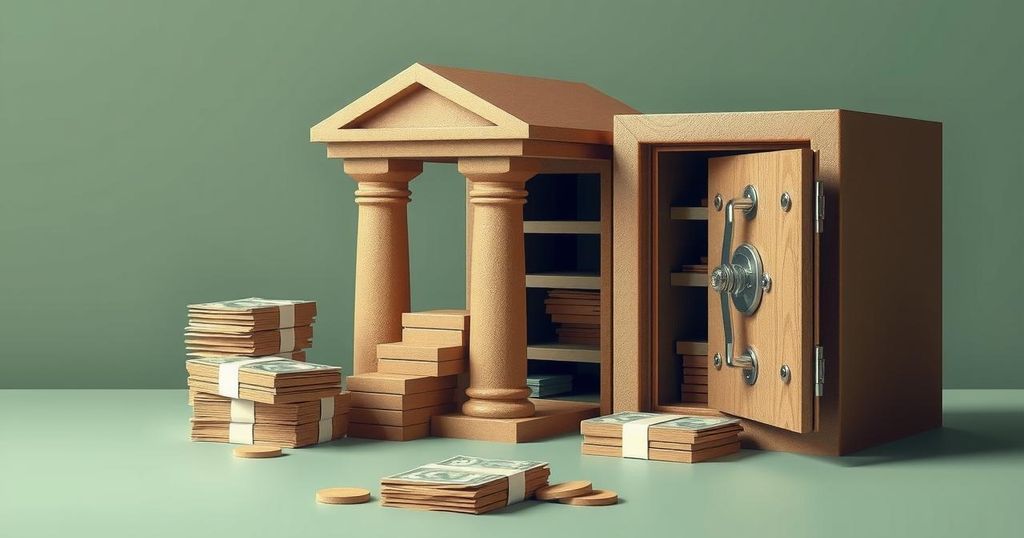 A visual representation of Zimbabwe's banking challenges with cash hoarding, lacking liquidity and growth.