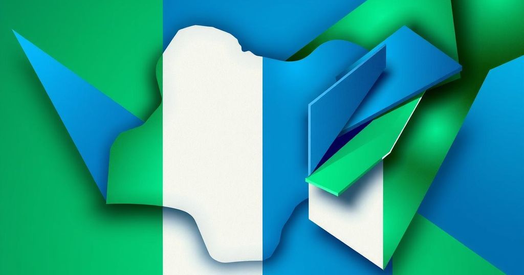 Abstract representation of Nigeria's improved fiscal stability with vibrant colors and geometric patterns symbolizing growth.