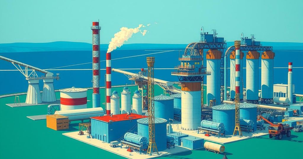 Vibrant industrial scene showing factories and construction representing Nigeria's push for economic diversification and growth.