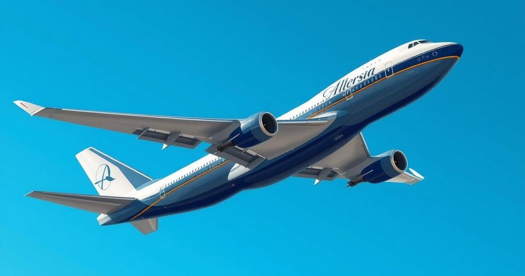 A luxury Boeing 747-8 jet against a clear blue sky, symbolizing aviation with a focus on national security and transparency.