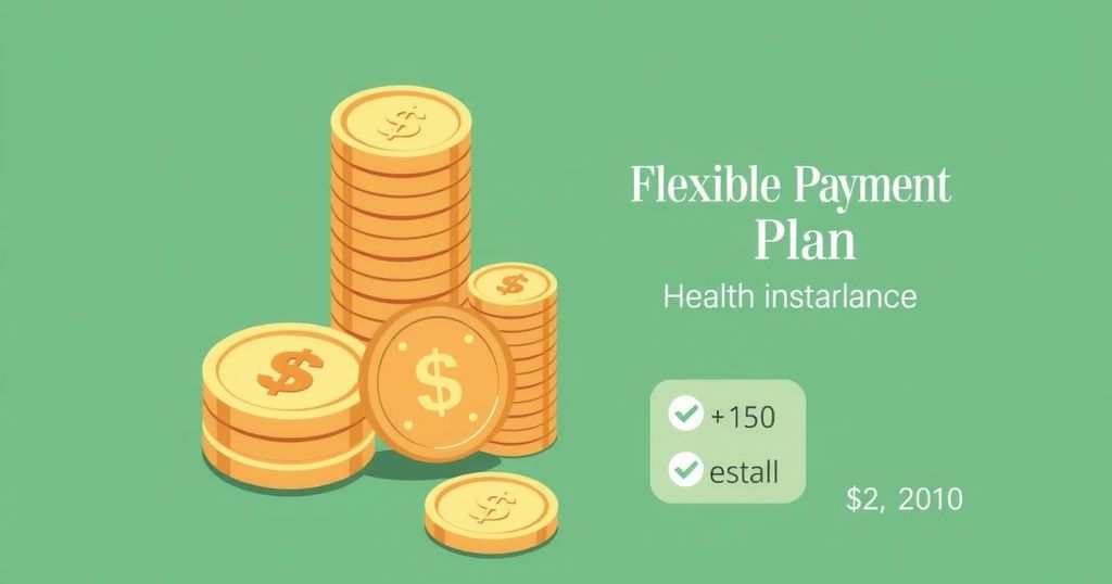An illustration of a flexible payment plan symbol with coins and a calendar, featuring a modern and minimalist design in green tones.