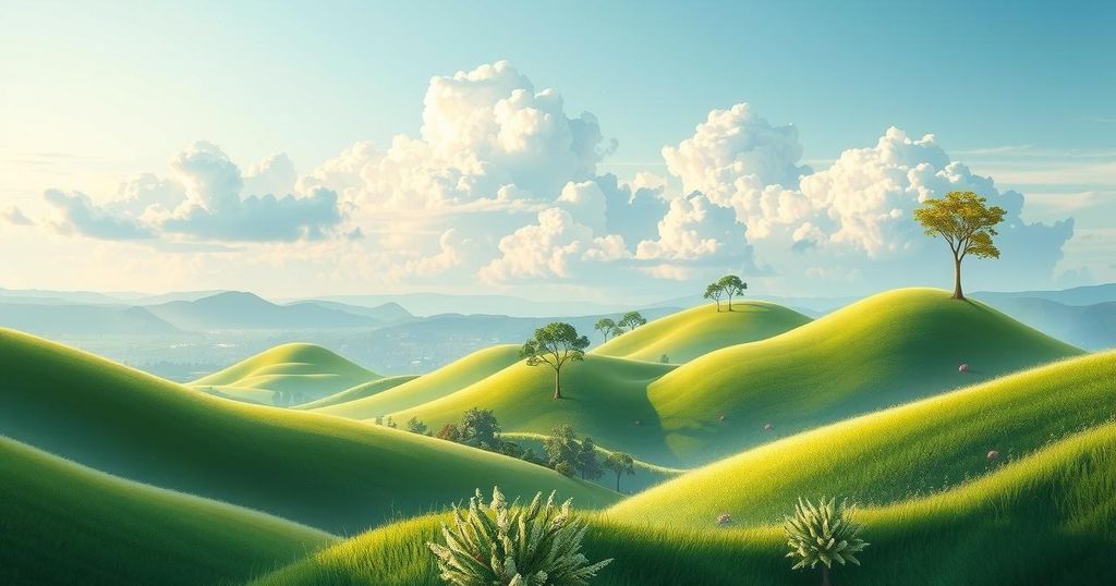 Visual representation of economic growth and stability in emerging markets, showcasing Pakistani landscapes with green tones.