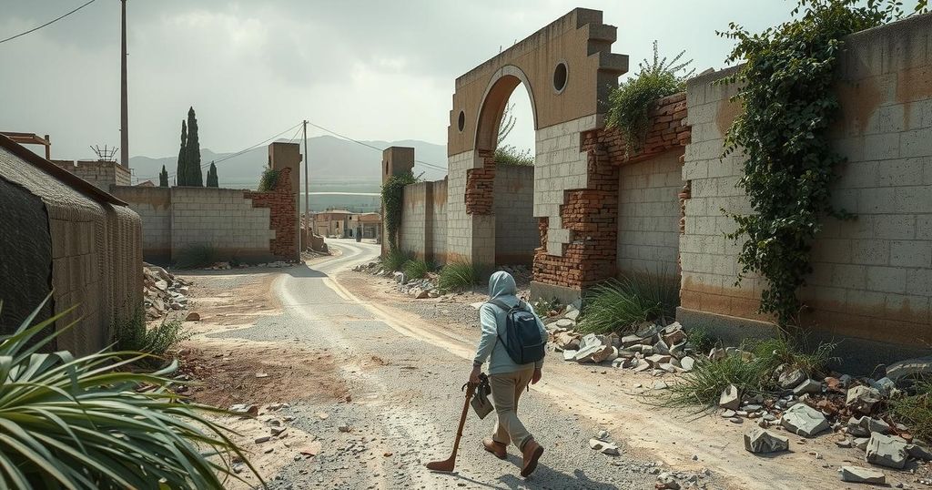 Damaged border crossing between Lebanon and Syria, symbolizing recovery and rebuilding in a war-torn landscape.