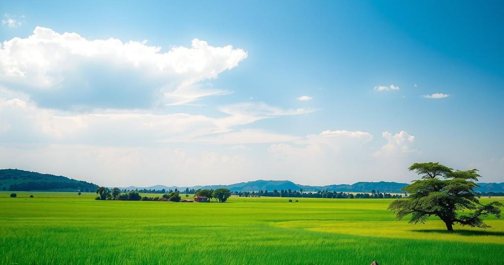 A serene landscape depicting a military directive in South Sudan, showcasing nature's calm amidst conflict preparations.