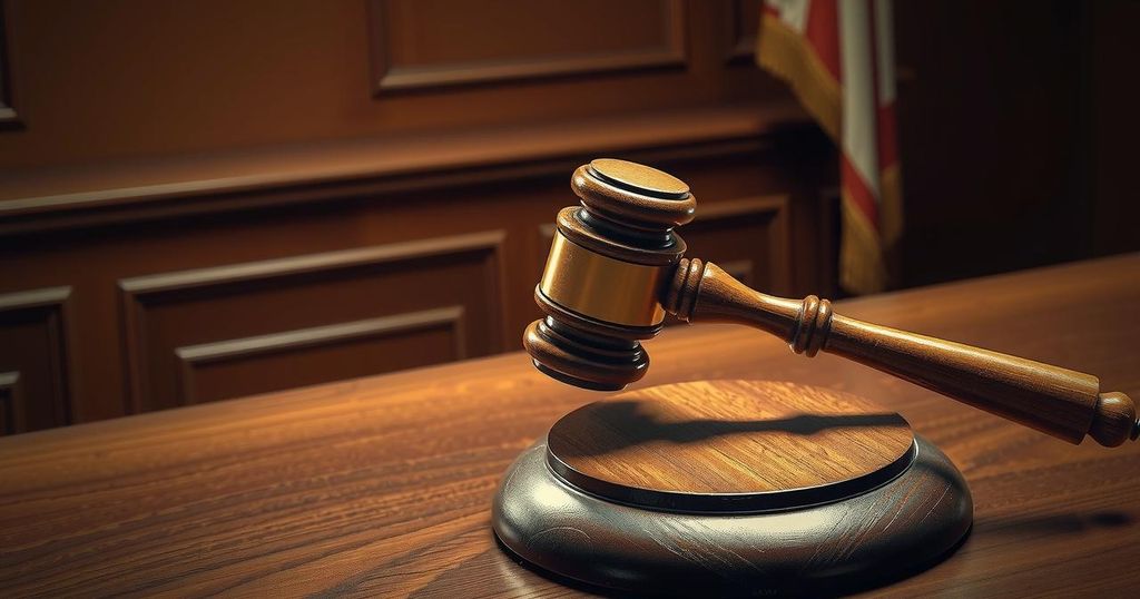 A gavel rests on a judge's bench symbolizing the justice system and a high-profile trial.