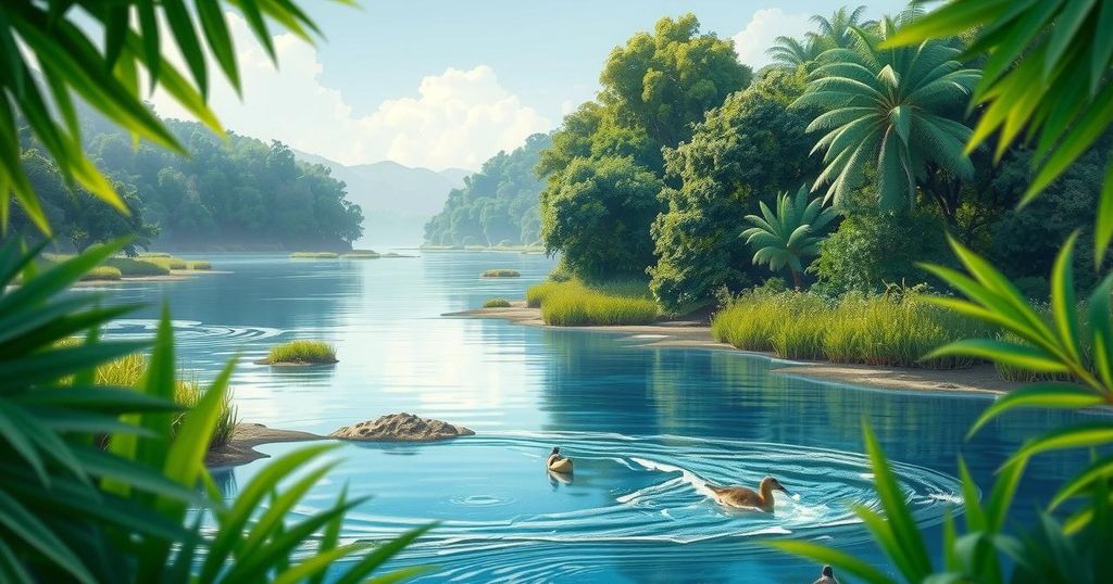 A serene river landscape showcasing Nigeria's riverine potential, surrounded by natural greenery and calm waters.