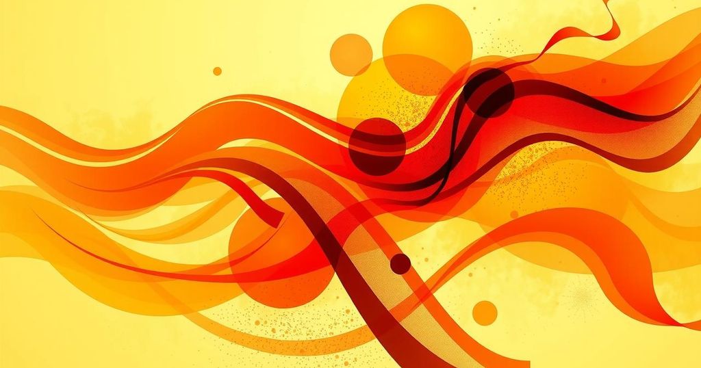 Colorful abstract representation of Middle Eastern political landscape with dynamic shapes and soft gradients.