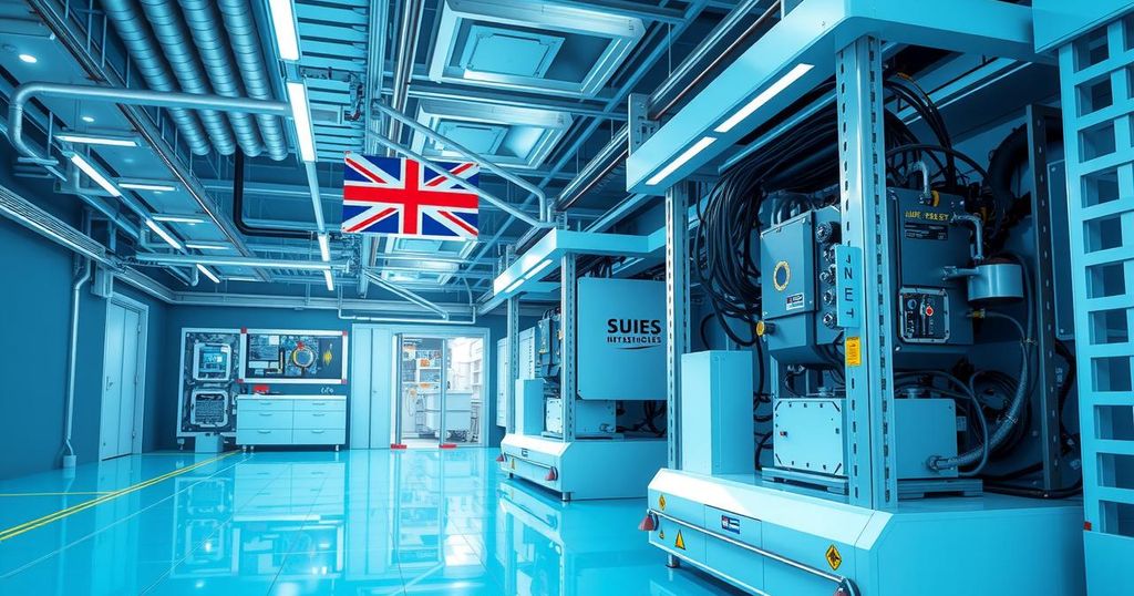 A futuristic semiconductor facility representing UK-Malaysia tech collaboration in chip design and advanced manufacturing.