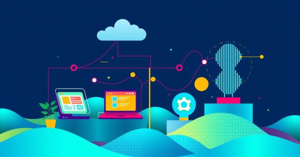 A vibrant digital landscape illustrating AI education and training opportunities in South Africa and Kenya.