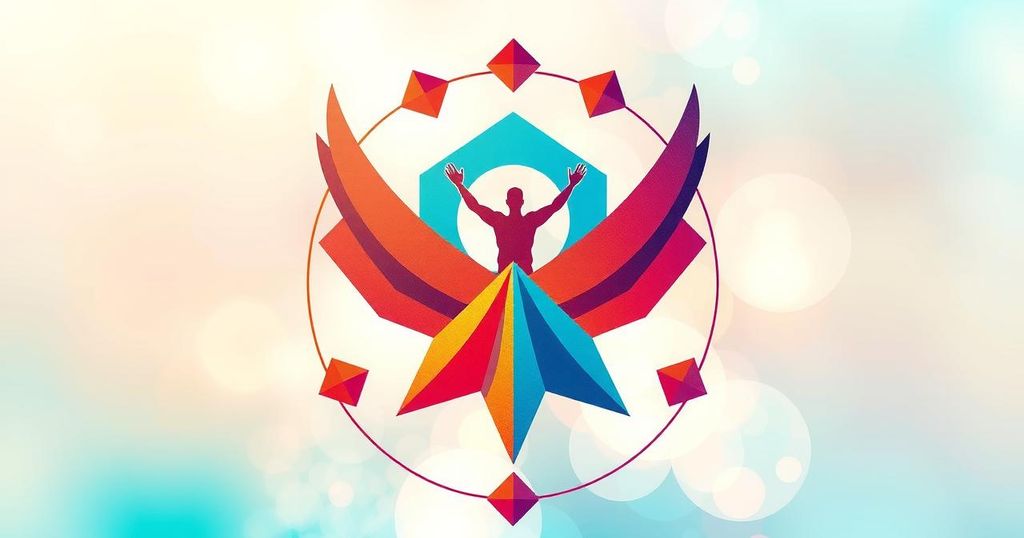 A symbolic representation of democratic aspirations with vibrant colors and dynamic shapes, reflecting hope and accountability.