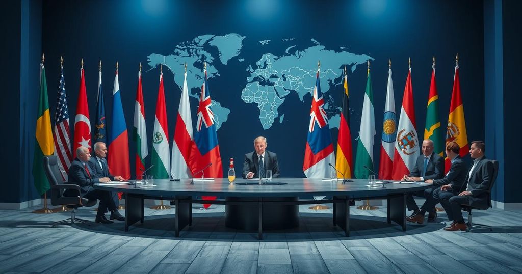 Diplomatic meeting backdrop highlighting international support for India's anti-terrorism campaign.