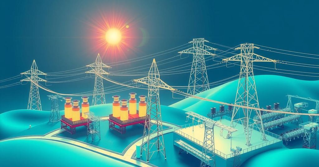 A visual representation of energy transformation, highlighting power infrastructure with a vibrant, modern artistic style.
