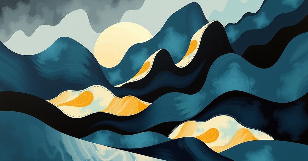Abstract landscape symbolizing conflict resolution, featuring dark and light hues to represent complex emotions and dynamics.