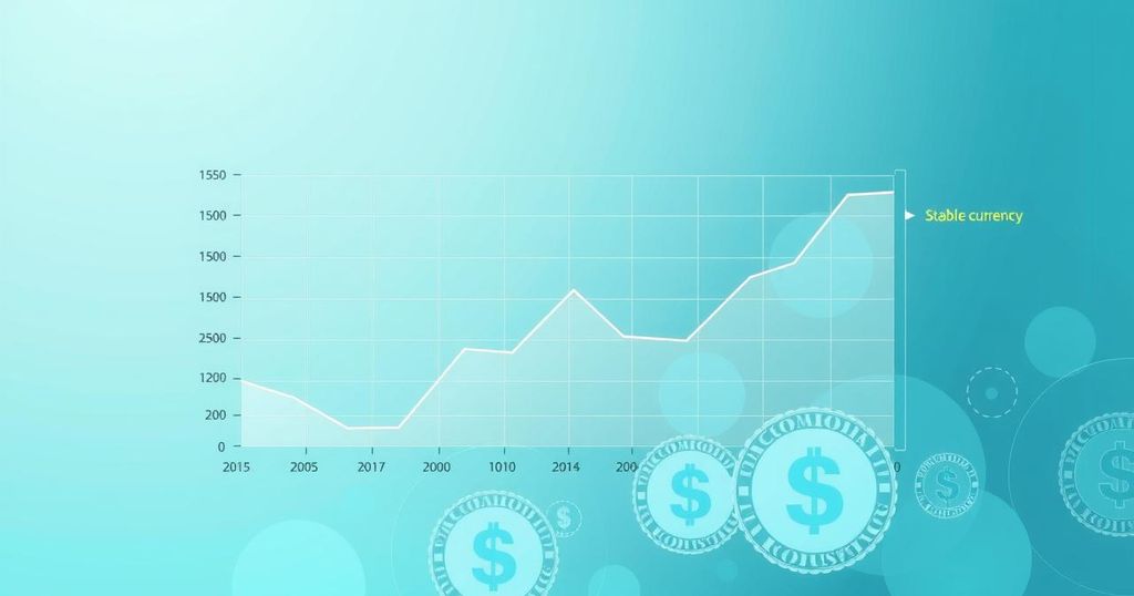 A graph displaying stable currency trends with a backdrop of economic data charts in soft tones.