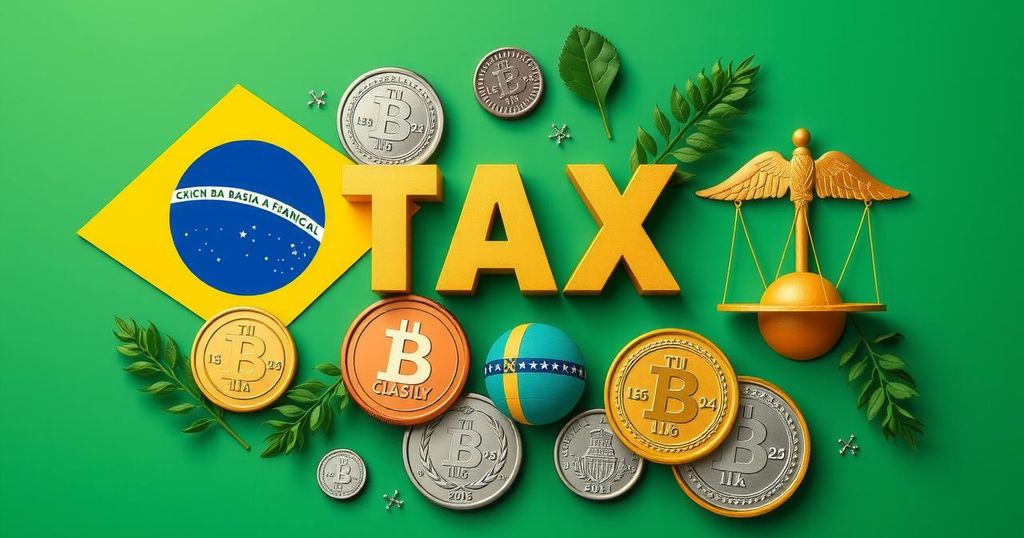 Financial tax increase representation with Brazilian symbols and green-yellow colors in a modern style.