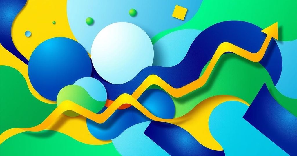 A vibrant abstract representation of economic growth, with colorful geometric shapes symbolizing stability and reform.