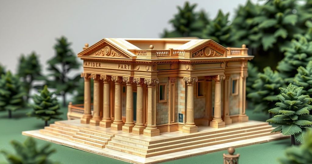 An artistic representation of a grand architectural model of a cathedral.