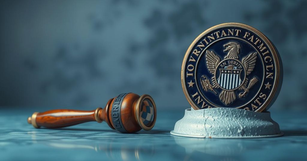 Government investigation scene with police and authority symbols in a neutral color palette.