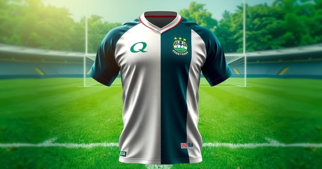 A rugby jersey symbolizing national pride and heritage set against a backdrop of a rugby field.