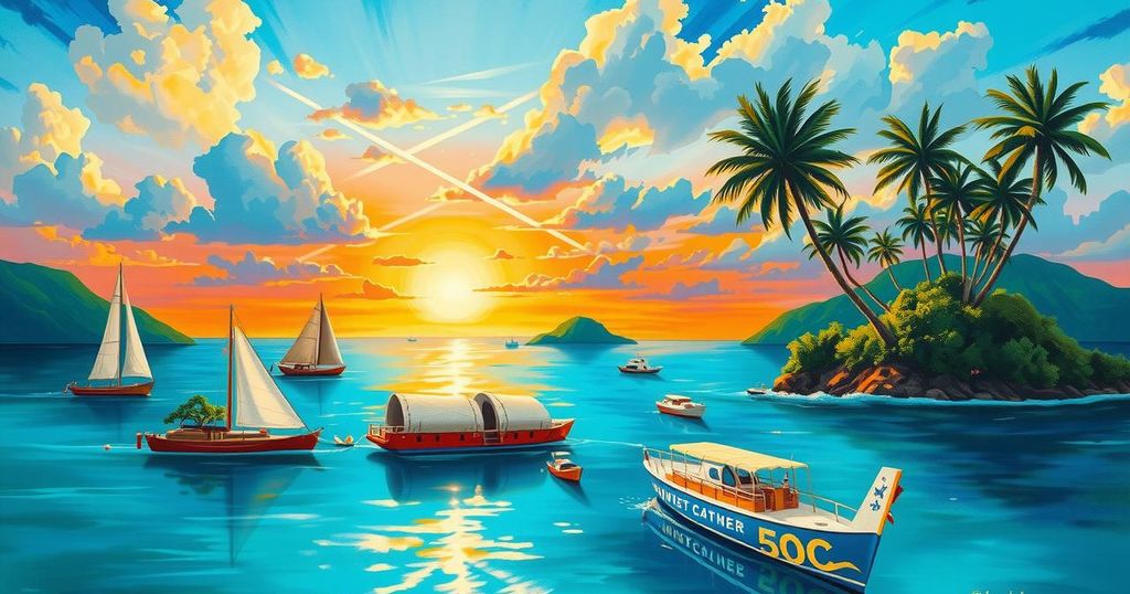 Colorful representation of diverse Caribbean islands symbolizing unity and collaboration in a vibrant landscape