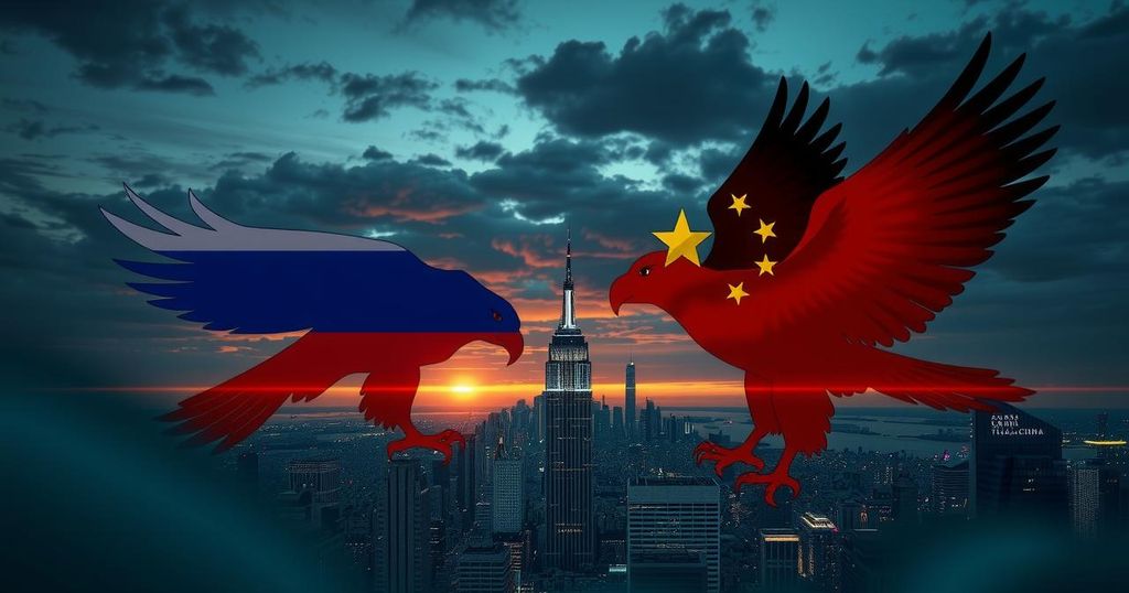 A conceptual image representing diplomacy and global alliances with a dark and moody color palette.