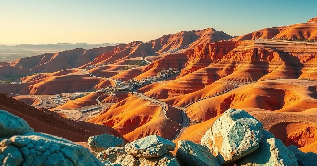 Morocco's Anti-Atlas landscape with terraced villages and mineral-rich hills, symbolizing cobalt mining potential.